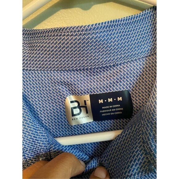 Ben Hogan Blue Button Up Short Sleeve Polo Shirt Size Medium - Picture 4 of 6